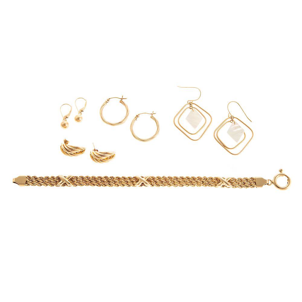 Appraisal: Four Pair of Earrings Bracelet in K Gold K yellow