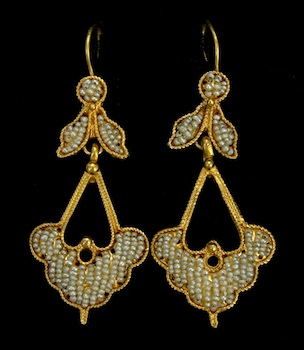 Appraisal: k Yellow Gold and Seed Pearls Ear Pendants A pair