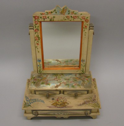 Appraisal: Small doll size vanity with swing mirror Decorated with painted