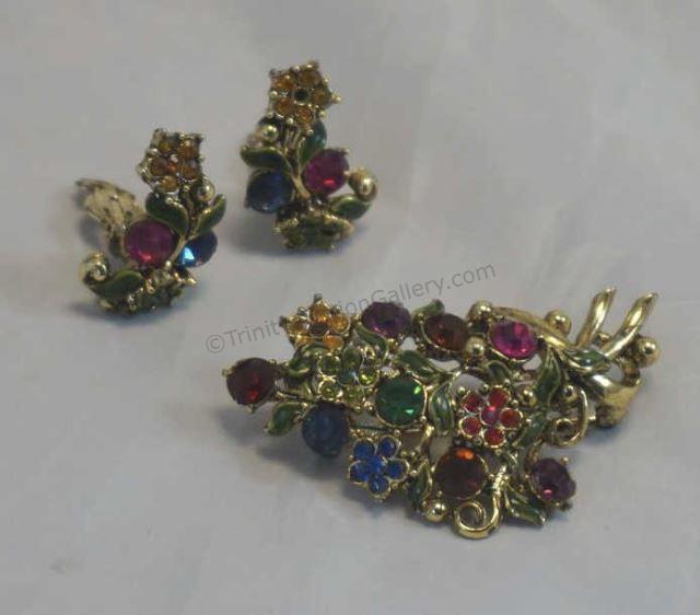 Appraisal: 's- 's - Unmarked gold tone multi color rhinestone floral