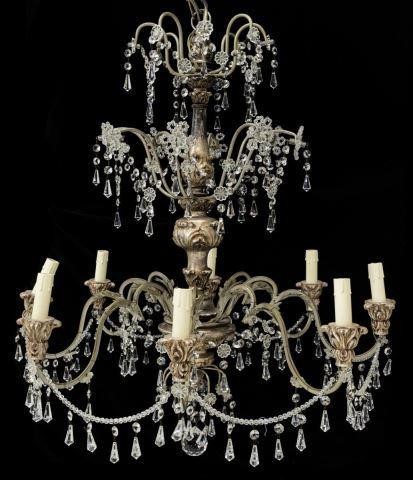 Appraisal: Italian silvered wood eight-light chandelier early th c having eight