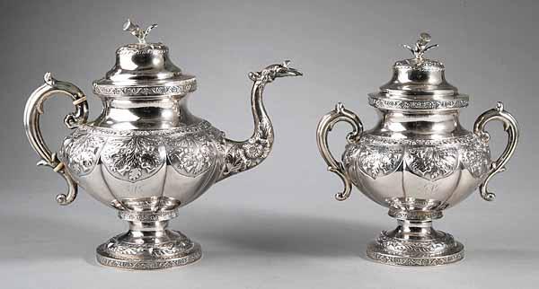 Appraisal: A Large American Classical Coin Silver Teapot and Covered Sugar