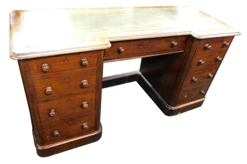 Appraisal: A Victorian mahogany break front twin pedestal desk with tooled