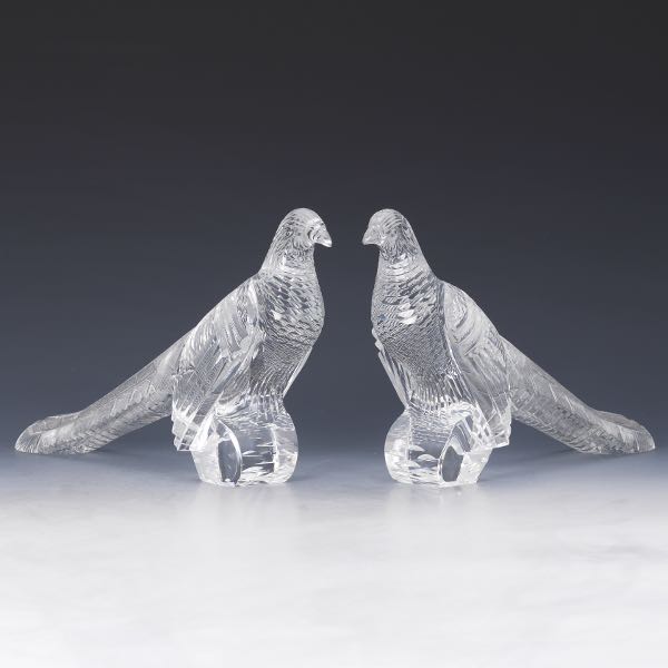 Appraisal: PAIR OF STEUBEN CUT GLASS PHEASANT SCULPTURES x x Fully