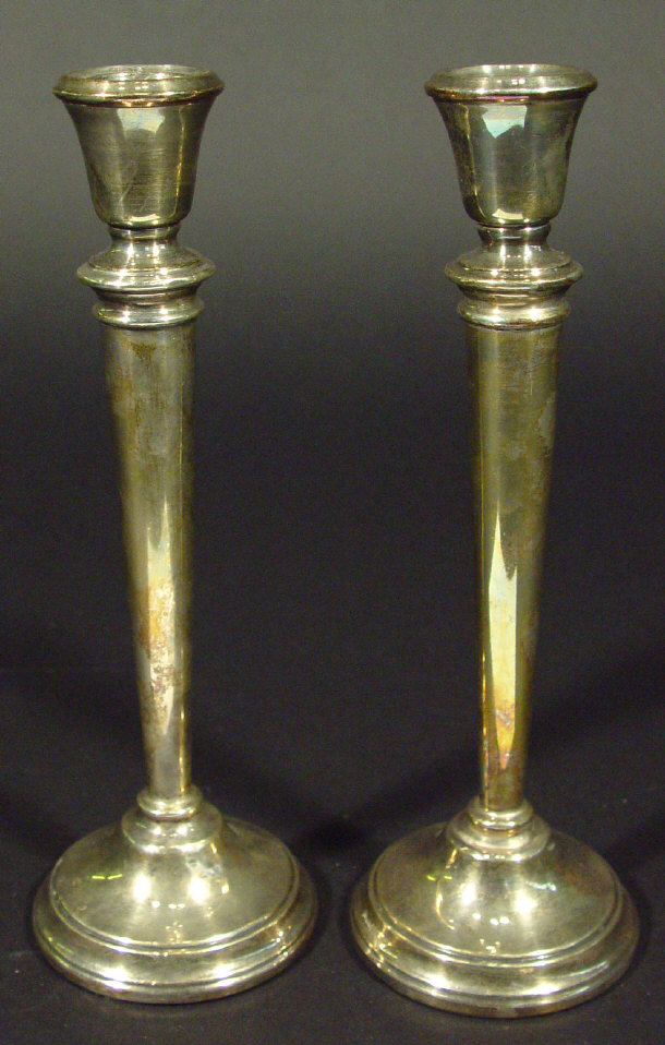 Appraisal: Pair of silver circular based candlesticks Birmingham cm high