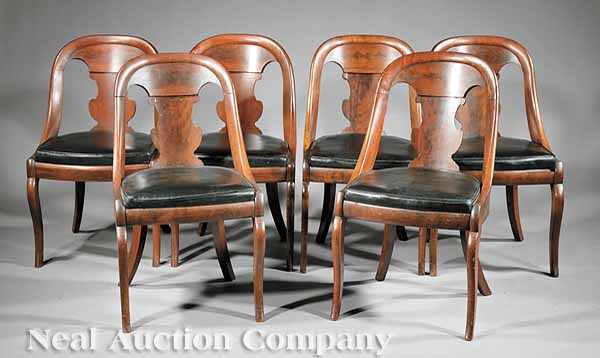 Appraisal: A Set of Six American Classical Mahogany Gondola Chairs mid-