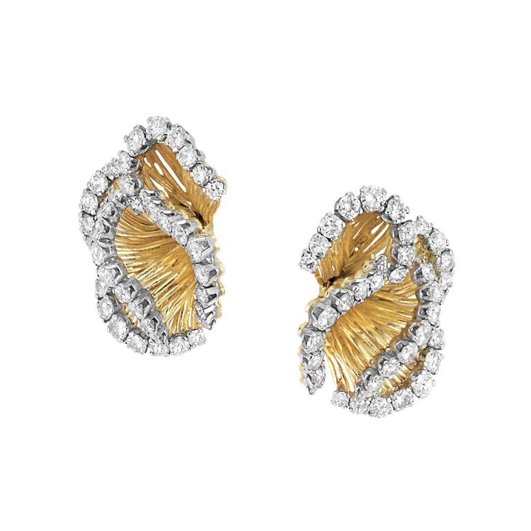 Appraisal: Pair of Gold Platinum and Diamond Earrings diamonds ap cts