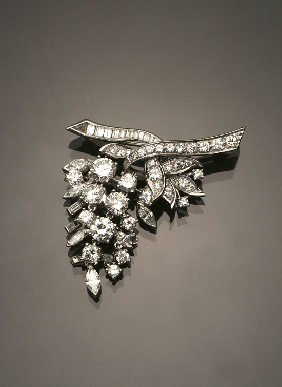 Appraisal: Platinum and Diamond Grape and Vine Brooch Set with six