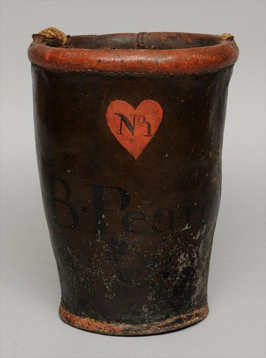 Appraisal: PAINTED LEATHER FIRE BUCKET With decoration of heart inscribed B