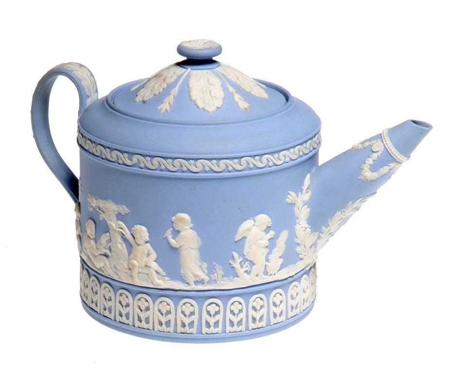 Appraisal: A WEDGWOOD SOLID PALE BLUE AND WHITE JASPER TEAPOT AND