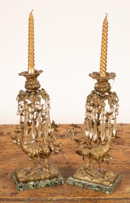 Appraisal: A pair of th Century ormolu lustres hung elongated glass