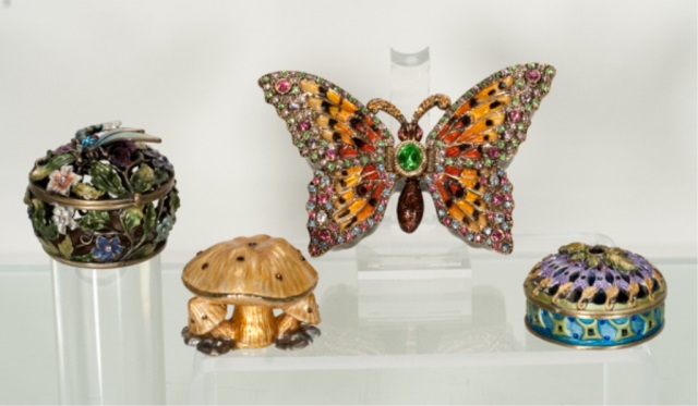 Appraisal: Four Jewelled Trinket Jewelry Boxes L