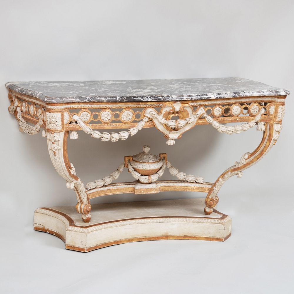 Appraisal: Louis XVI Style White Painted and Parcel-Gilt Console Fitted with