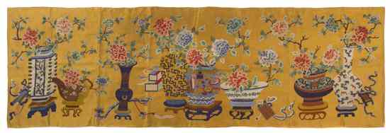 Appraisal: A Chinese Embroidered Textile Altar Panel of horizontal rectangular form