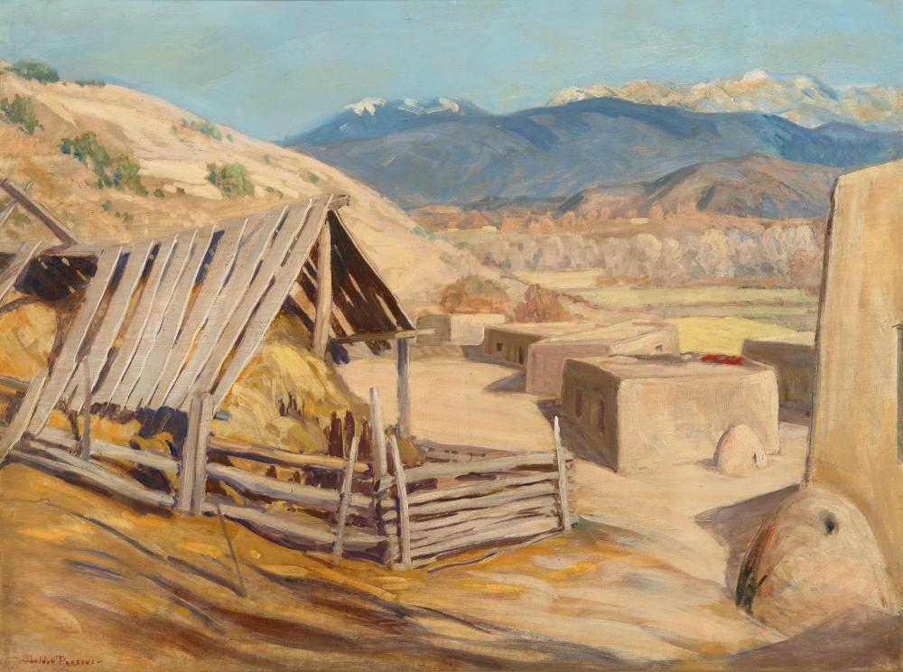 Appraisal: Sheldon Parsons - Hay Shelter with Adobes oil on canvas