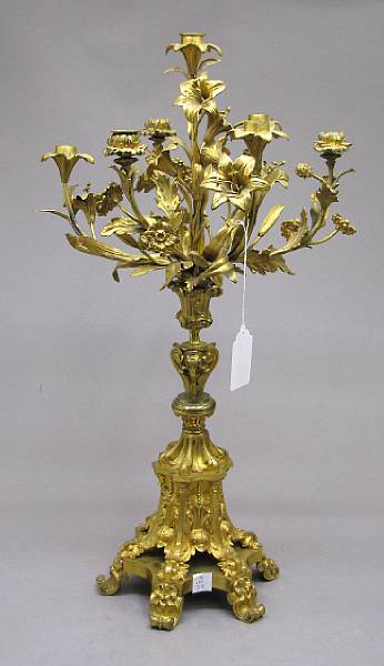 Appraisal: A French gilt bronze seven light candelabra fourth quarter th