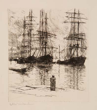 Appraisal: OTTO HENRY BACHER Three Ships Etching on chine coll x