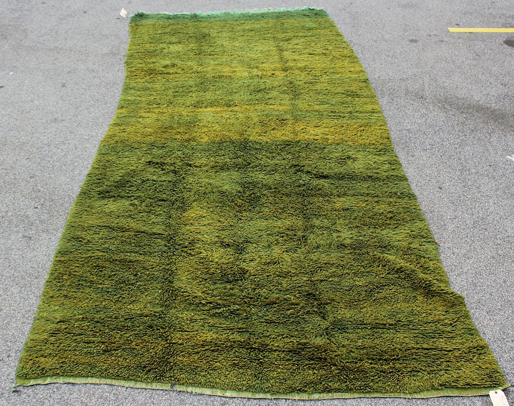 Appraisal: Vintage and Hand Woven Green Carpet From a NYC Village