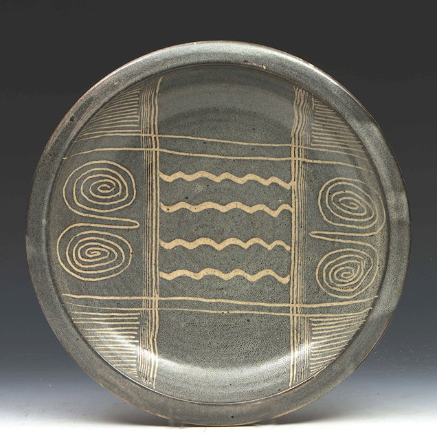 Appraisal: Bernard Leach British - Dish abstract linear motifs in white