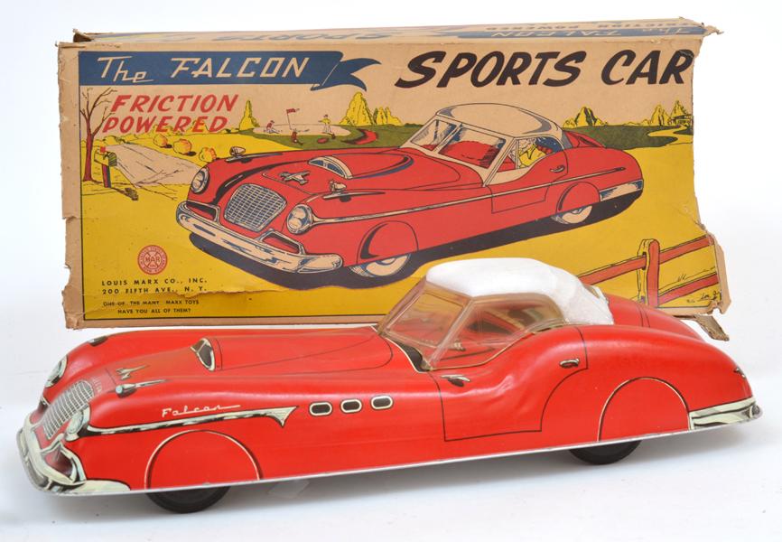 Appraisal: LARGE LOUIS MARX FRICTION DRIVE FALCON SPORTS CAR RED WITH