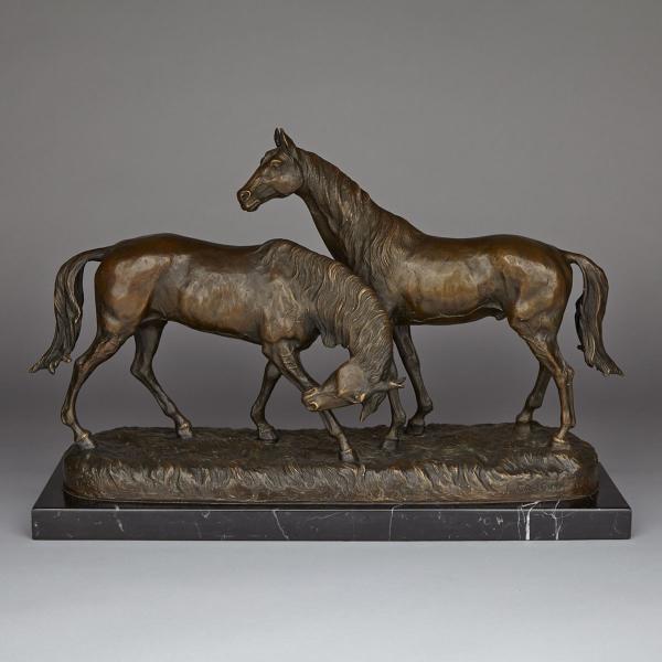 Appraisal: Louis-Albert Carvin French - EQUESTRIAN GROUP patinated bronze model of