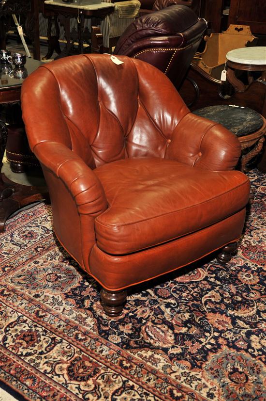 Appraisal: WHITMORE SHERRILL LEATHER CLUB CHAIR Brown leather button back chair