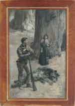 Appraisal: OIL ON CANVAS OF A HUNTER WITH BEAR AND WOMAN