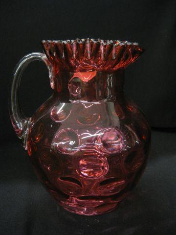 Appraisal: Cranberry Art Glass Water Pitcher thumbprint decor excellent