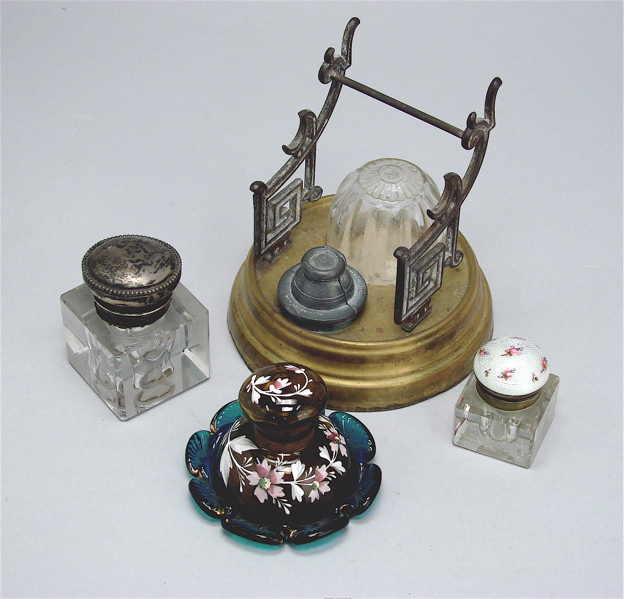 Appraisal: FOUR CRYSTAL AND GLASS INKWELLS Property of the Estate of