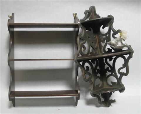 Appraisal: TWO MAHOGANY HANGING SHELVES One with three rectangular shelves the