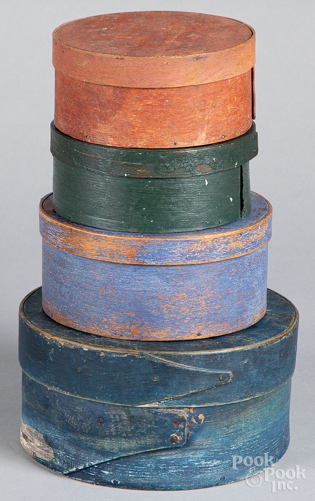 Appraisal: Stack of four painted pantry boxes th c Stack of