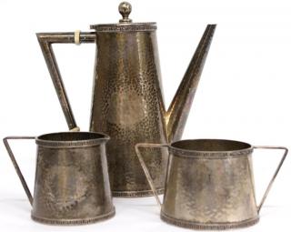 Appraisal: Dominick Haff Hammered Sterling Coffee Set The sterling silver coffee