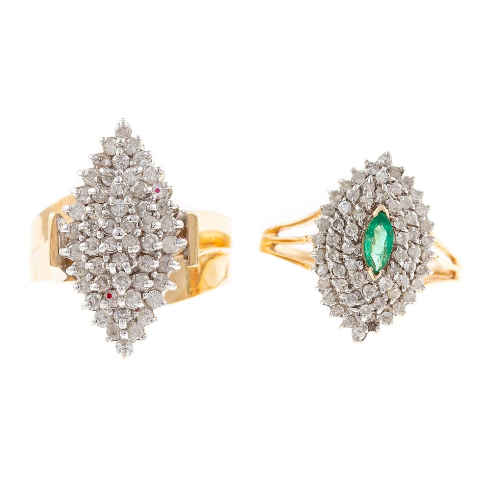 Appraisal: A Pair of Diamond Cluster Rings in K K yellow