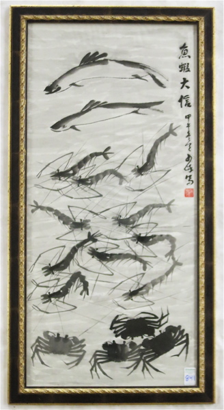 Appraisal: CHINESE INK WASH ON PAPER depicting crab shrimp and fish