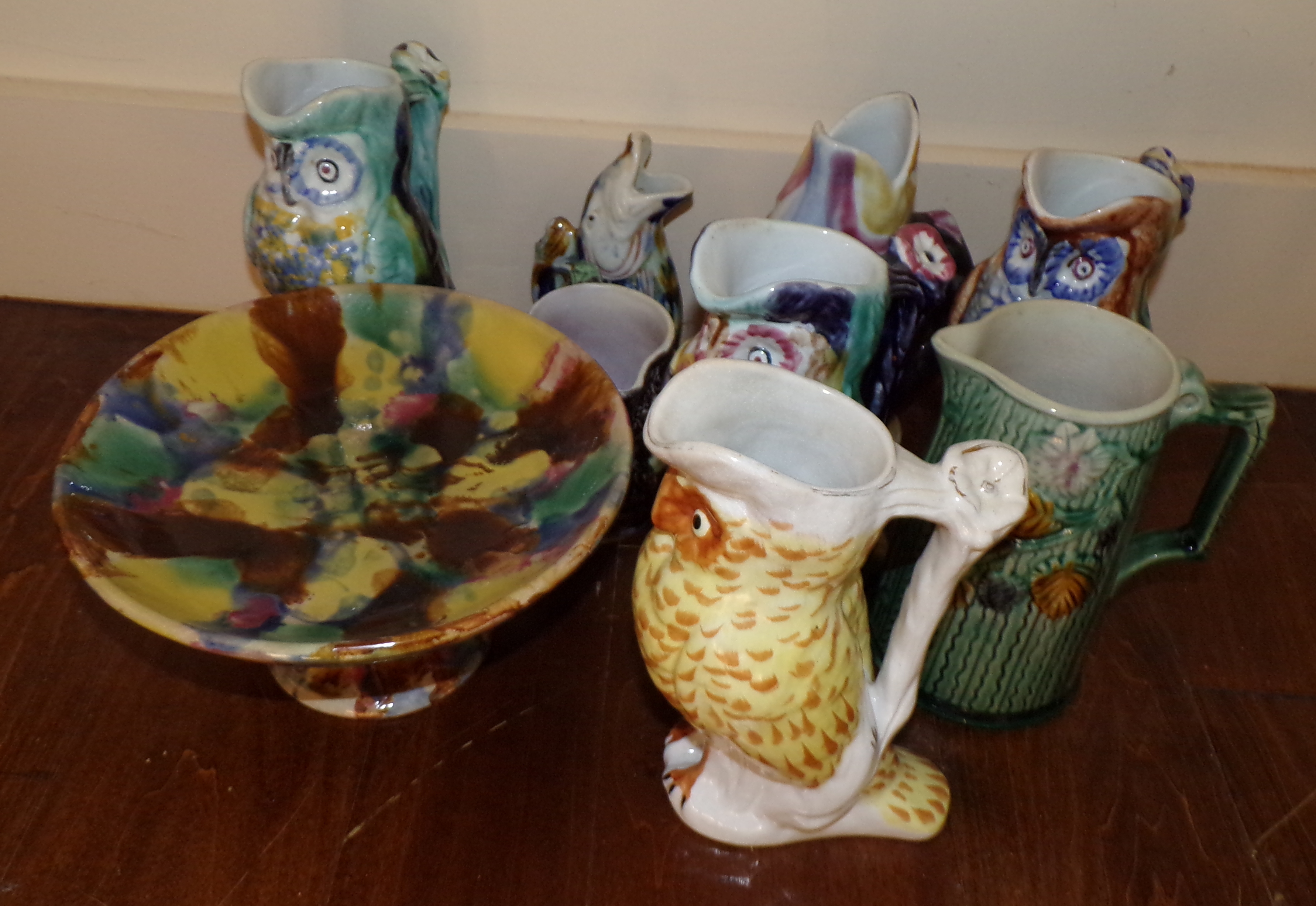 Appraisal: G Morley and Co Majolica items- pitchers and compote