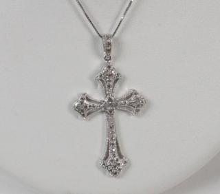 Appraisal: K DIAMOND CROSS PENDANT NECKLACE K WHITE GOLD DIAMOND CROSS