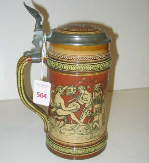 Appraisal: METTLACH LITER BEER STEIN No side panel decorated with a