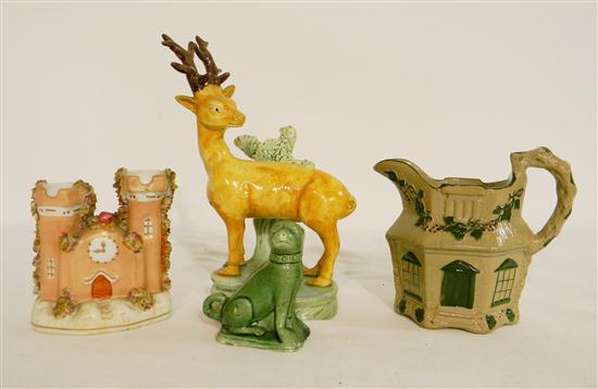 Appraisal: Staffordshire deer '' high a dog '' high castle ''