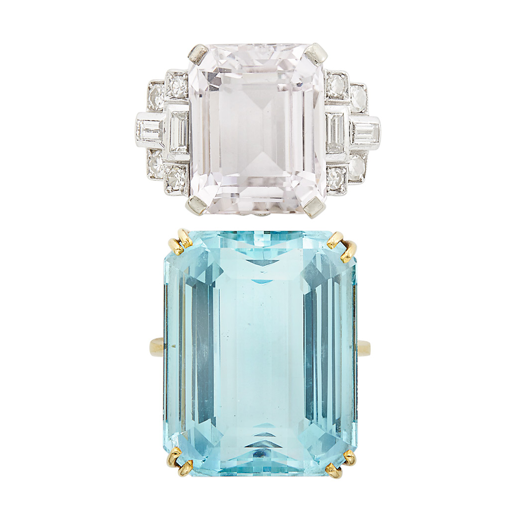 Appraisal: White Gold Kunzite and Diamond Ring and Gold and Aquamarine