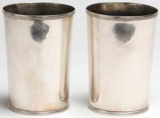 Appraisal: Pair of Large Silver Beakers With tiny step rims and