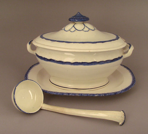 Appraisal: Leeds blue feather edge tureen and ladle th c h