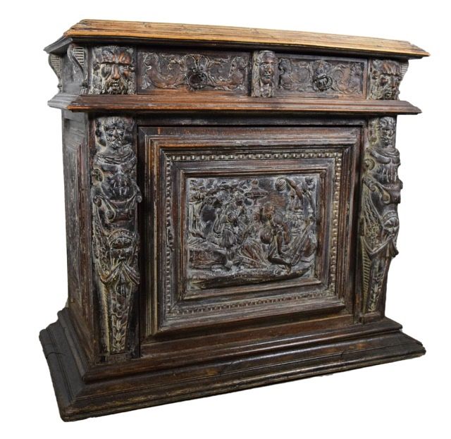 Appraisal: th Century Continental Carved Figural Cabinet Carved Continental cabinet Good