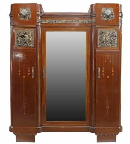 Appraisal: Italian Art Nouveau mahogany armoire early th c patinated bronze