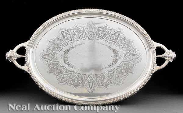 Appraisal: A Large American Aesthetic Silverplate Two-Handled Oval Serving Tray Gorham