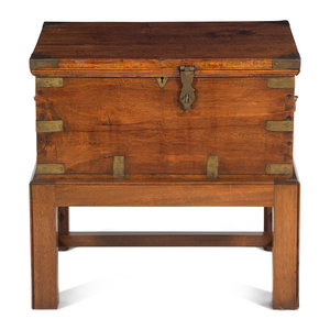 Appraisal: An Anglo-Colonial Brass Mounted Hardwood Campaign Trunk on a Later