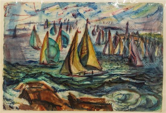 Appraisal: Sale Lot Nathaniel Dirk American - Harbor Scene with Sailboats