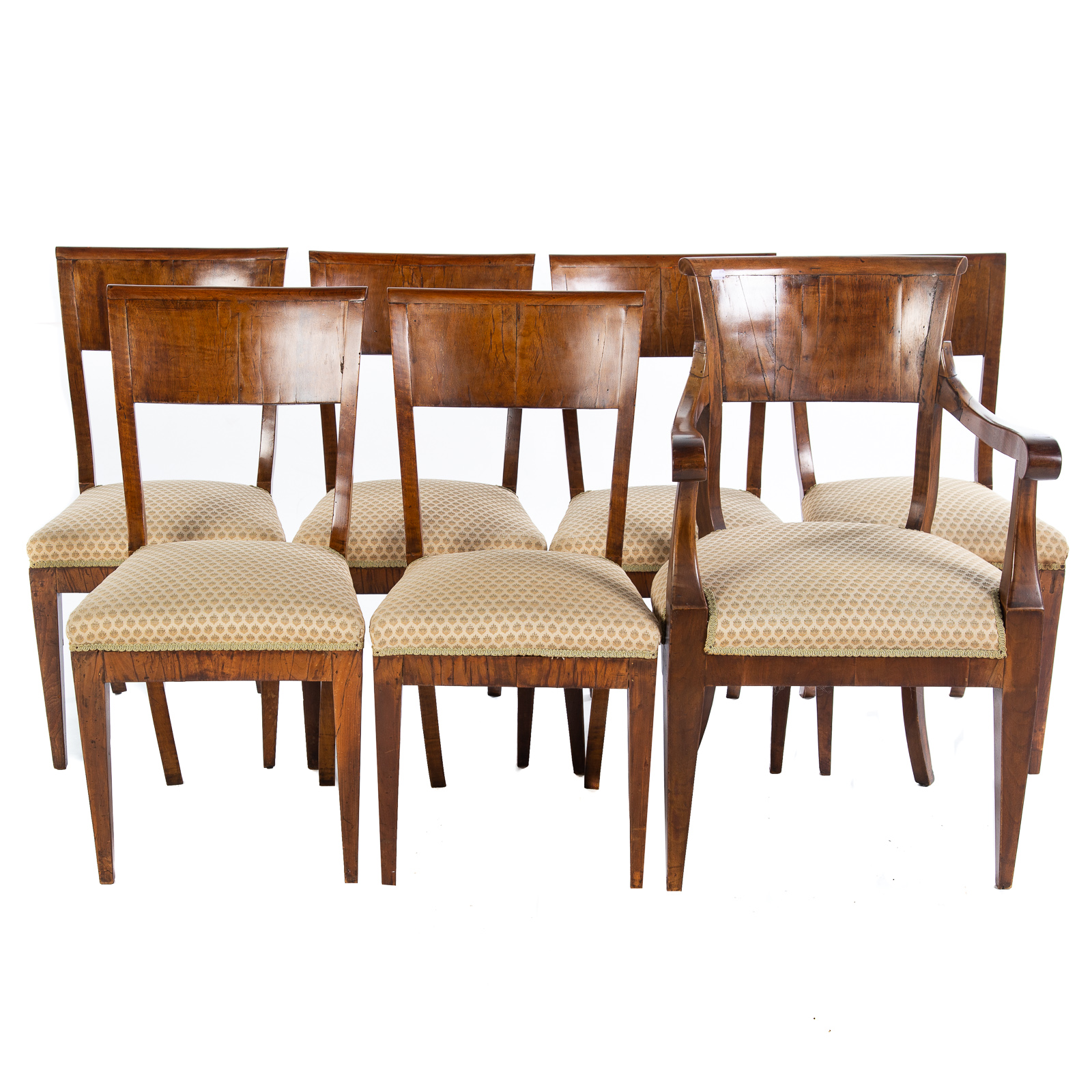 Appraisal: SET OF SEVEN BIEDERMEIER WALNUT CHAIRS Circa comprising one arm