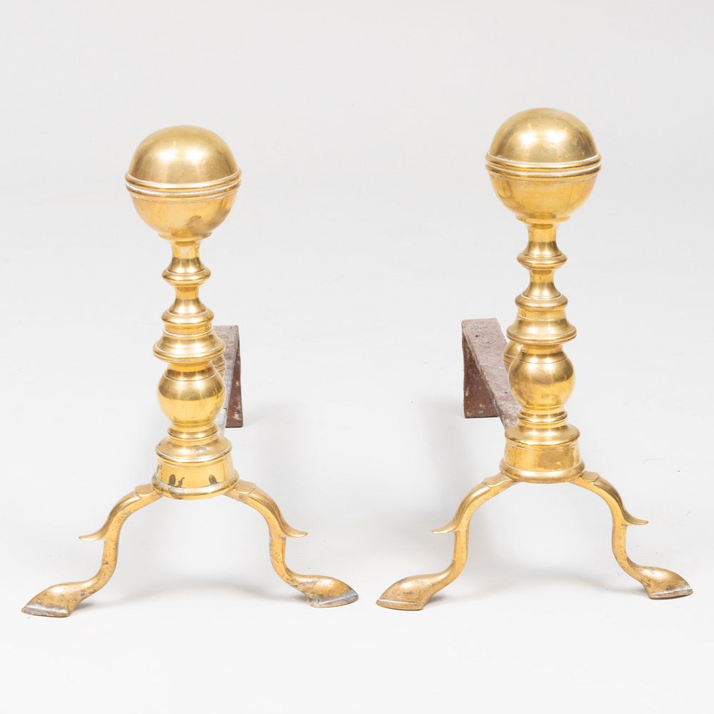 Appraisal: Pair of Brass Bulbous Andirons x x in