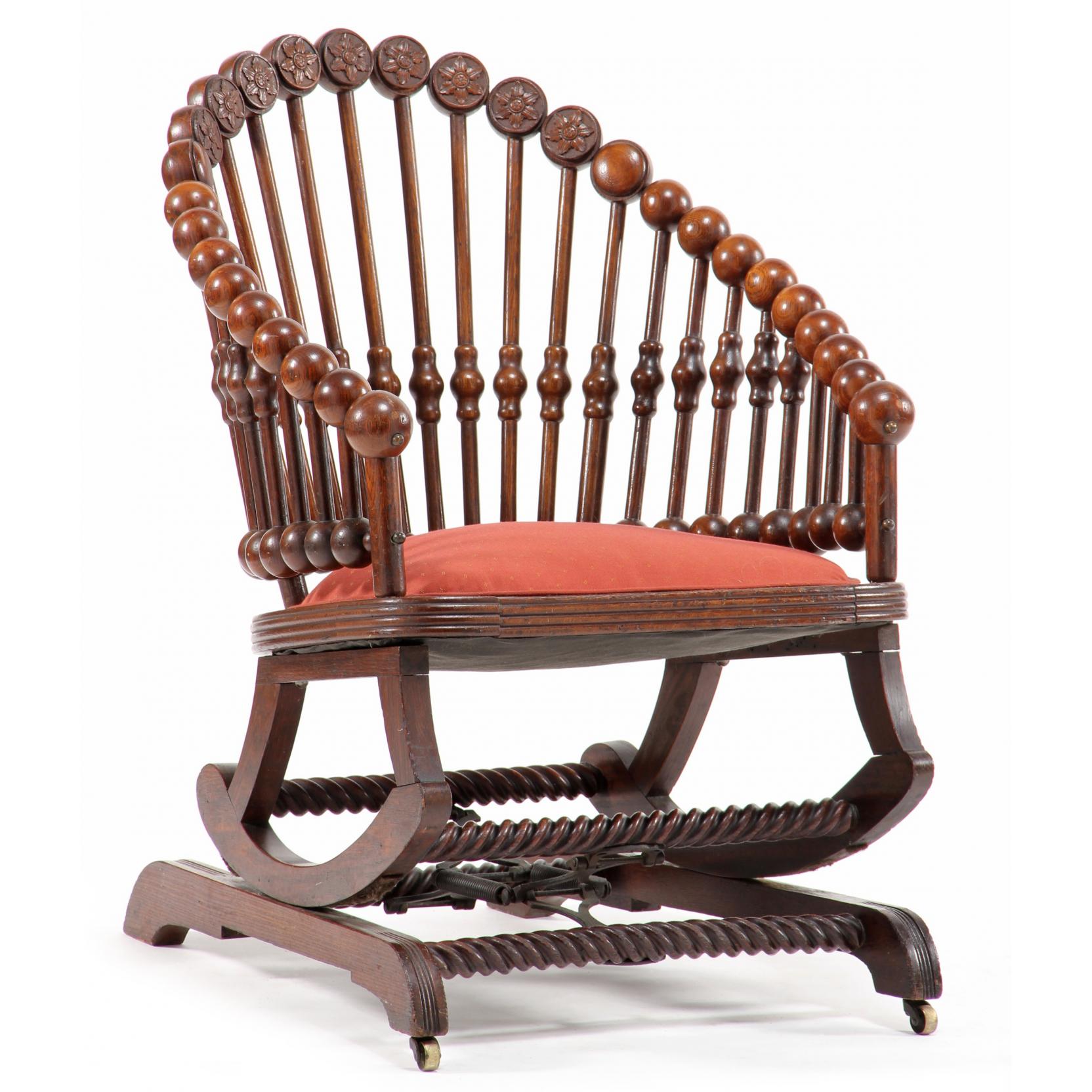 Appraisal: George Hunzinger 'Lollipop' Rocking Chair circa oak with a curving