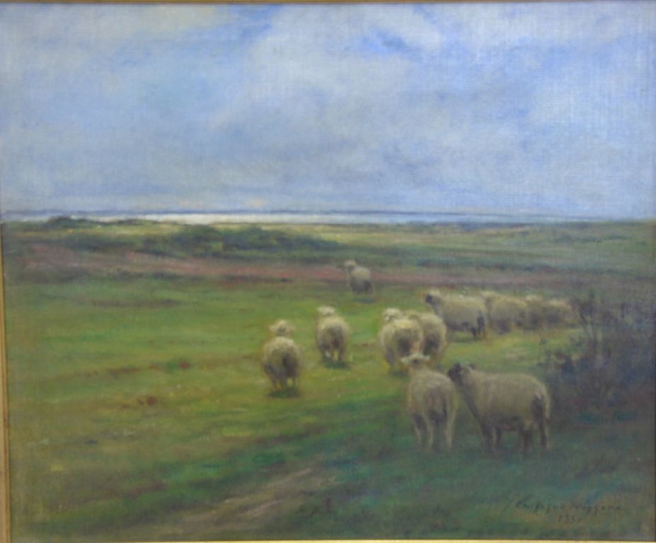 Appraisal: Carleton Wiggins - oil on canvas sheep in pasture glimpse